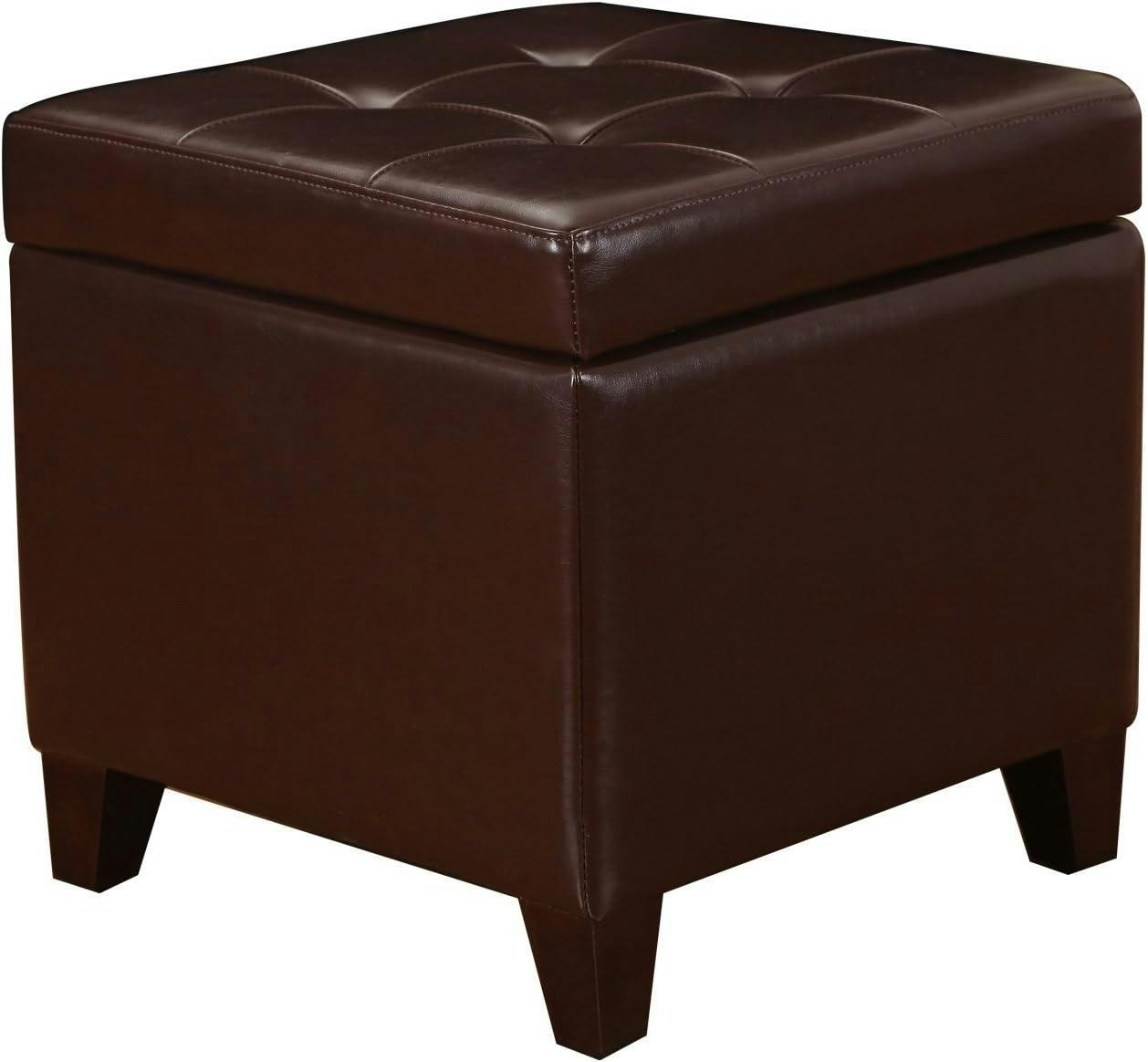 Chic Dark Chocolate Bonded Leather 18" Square Storage Ottoman