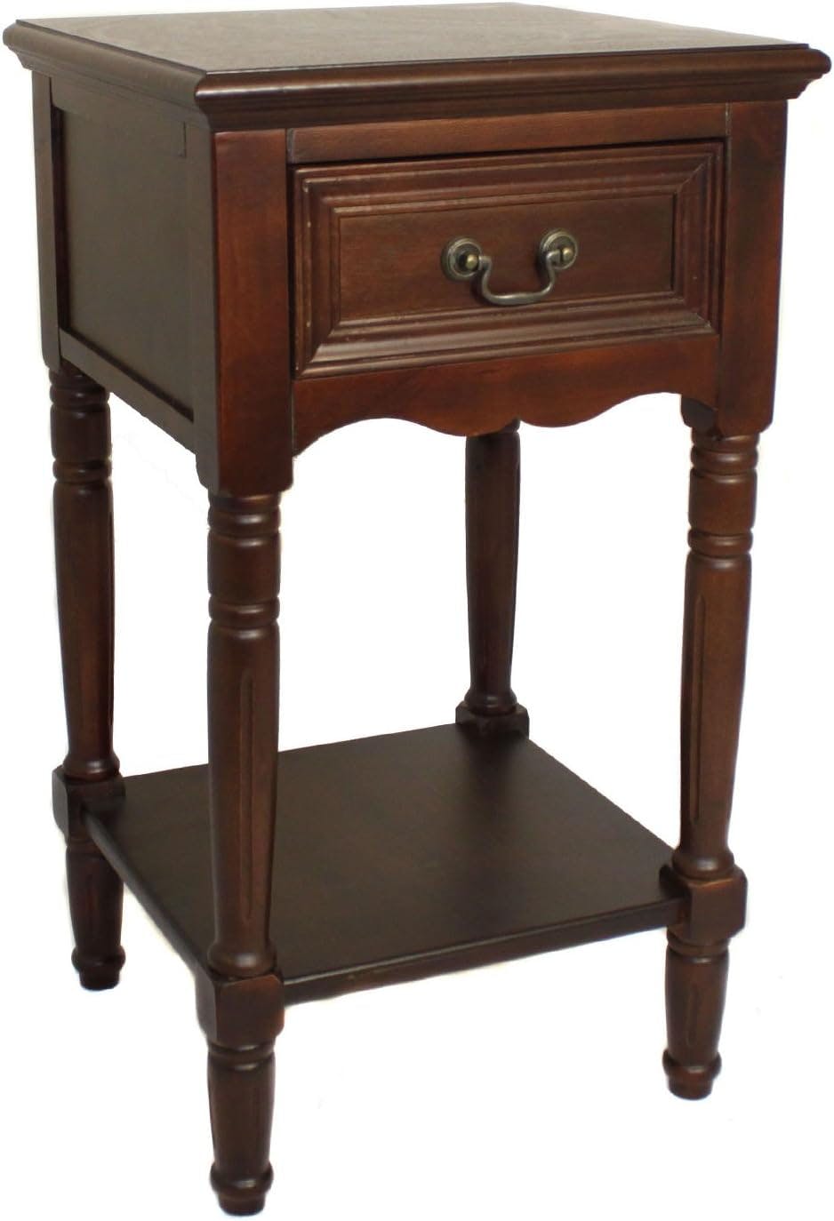 Antiqued Dark Brown Solid Wood Nightstand with 1 Drawer