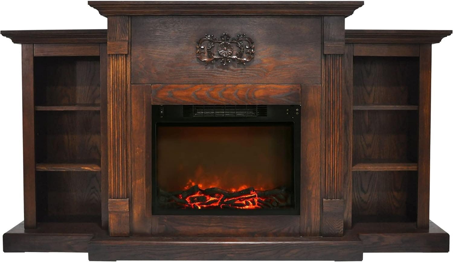 Sanoma 72'' Walnut Mantel Electric Fireplace with Charred Log Display