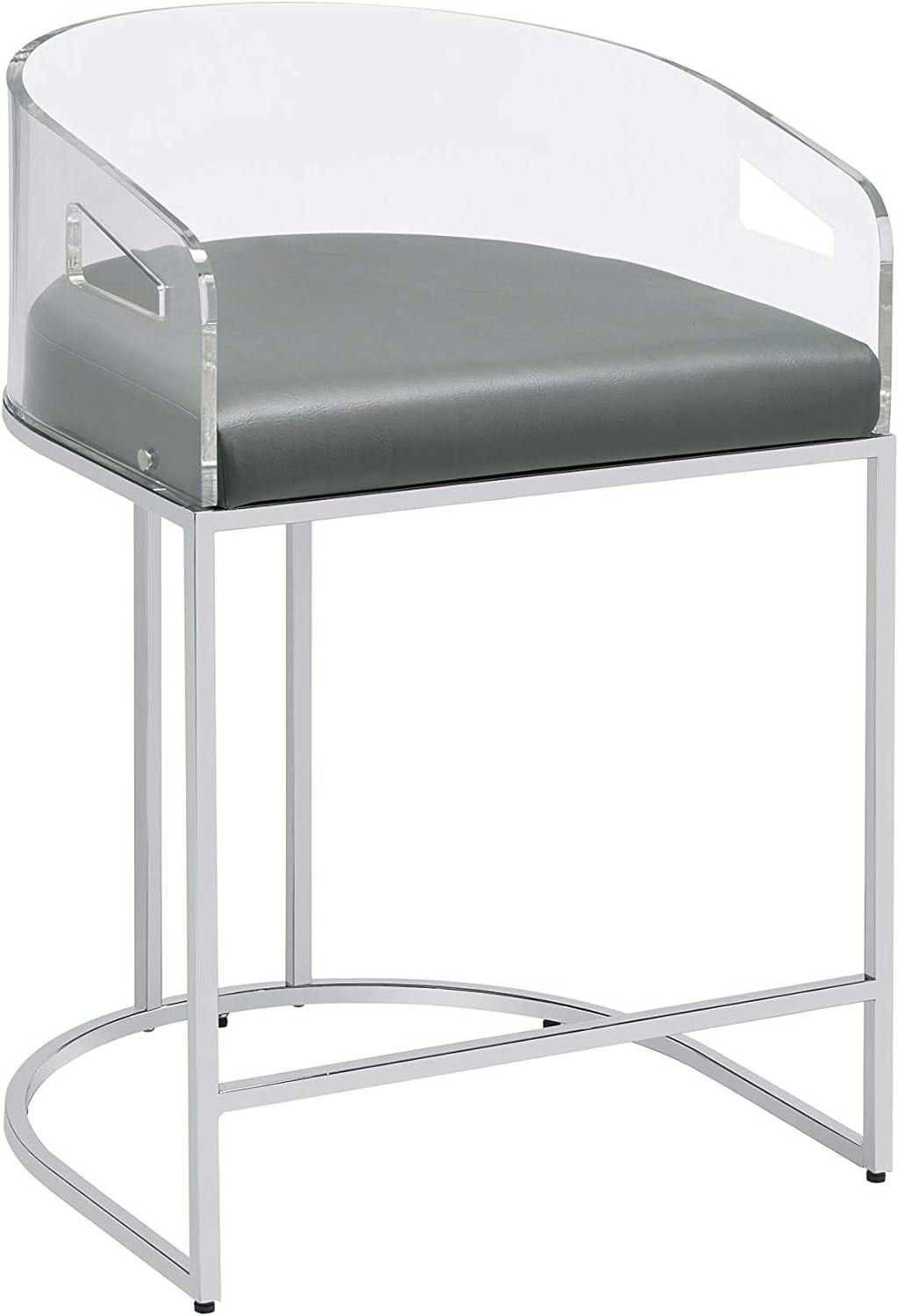 Transitional Thermosolis Counter Stools with Acrylic Back, Grey and Chrome
