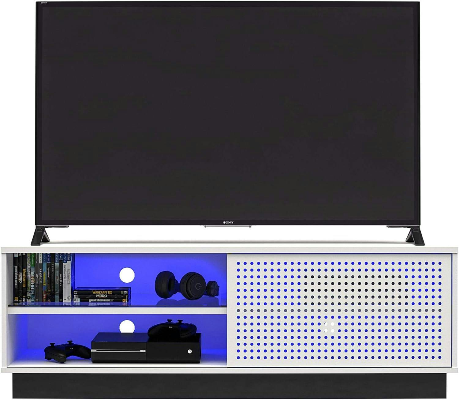 Contemporary White Gamer TV Stand with LED & Wire Management