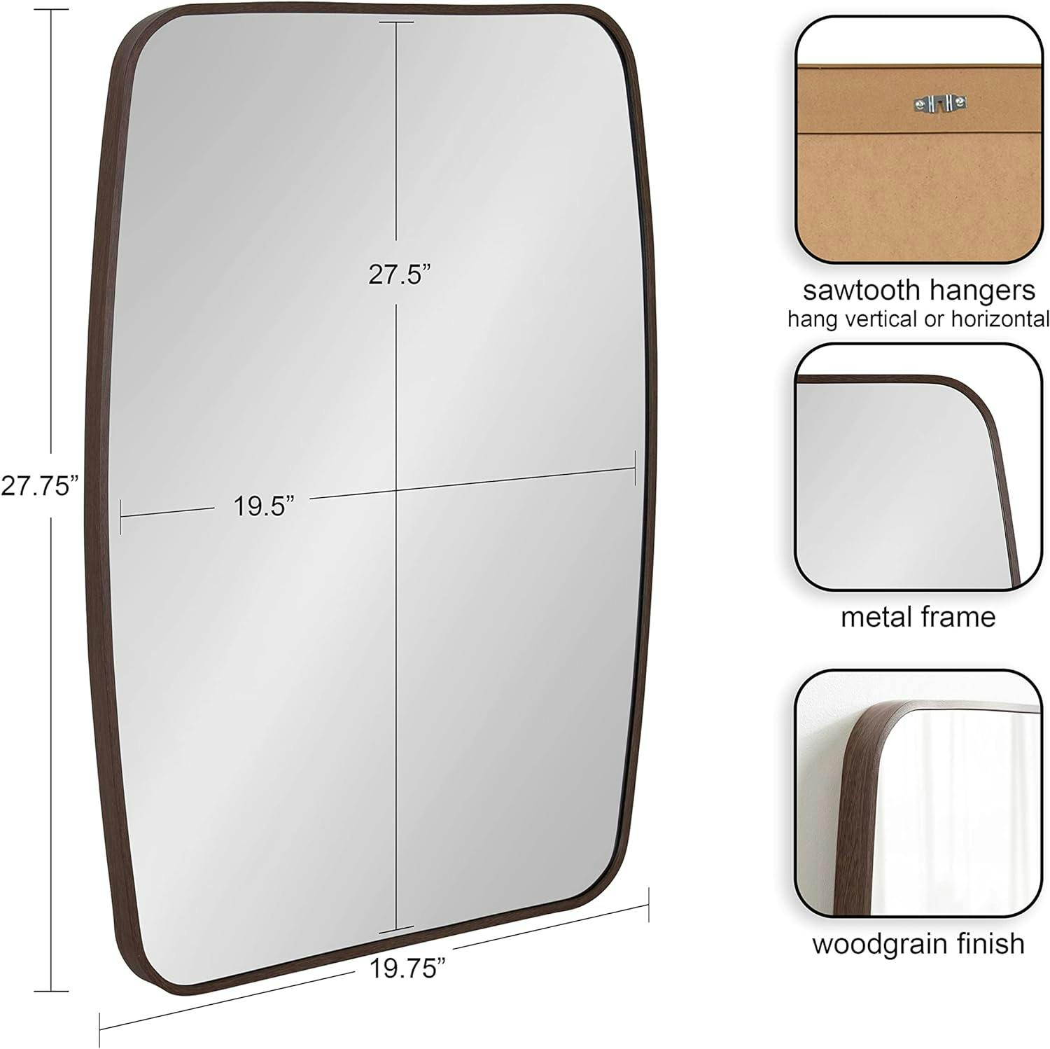Zayda 20x28 Walnut Brown Slim Frame Mid-Century Modern Mirror