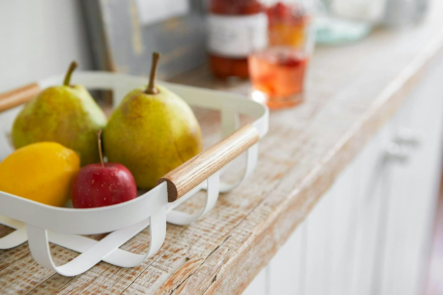 Tosca White Steel and Wood Square Fruit Display Bowl