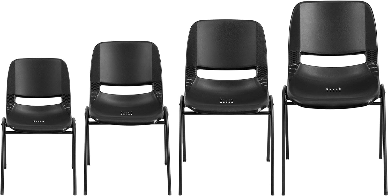 ErgoKids 440 lb Capacity Black Metal Stack Chair for Preschool