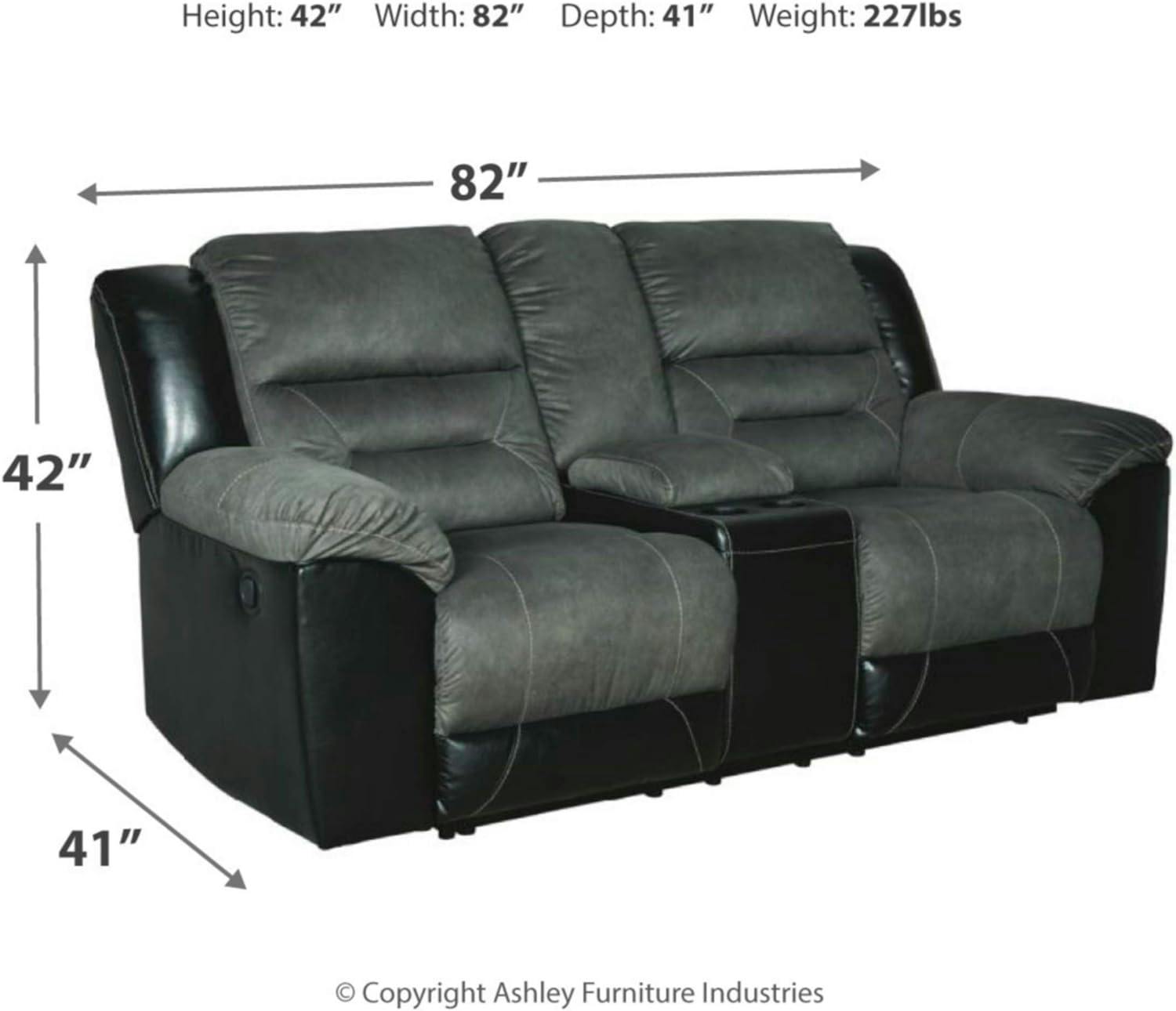Slate Gray Tufted Reclining Loveseat with Cup Holder in Faux Leather