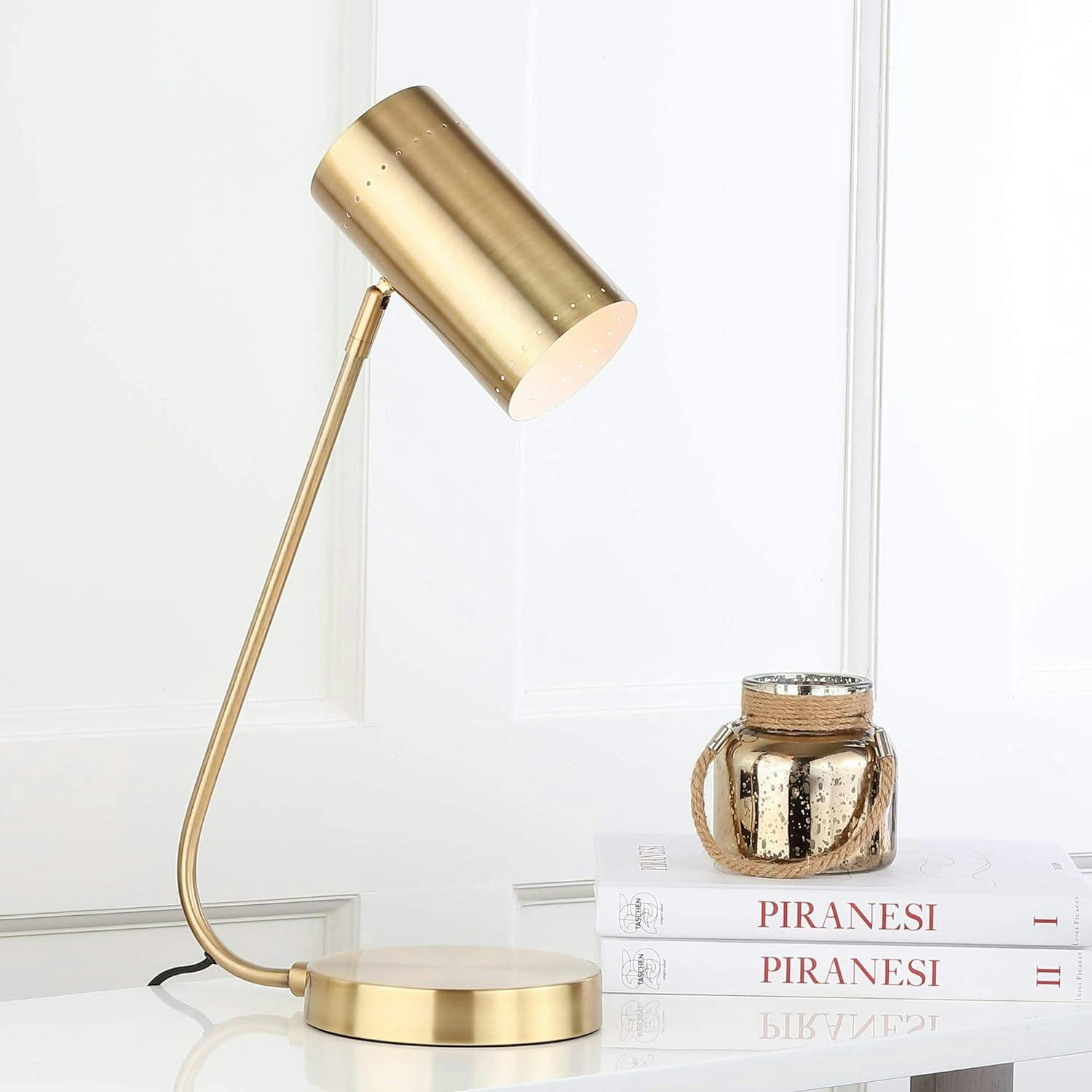 Adjustable Mid-Century 22.5" Crane Table Lamp in Black and Gold