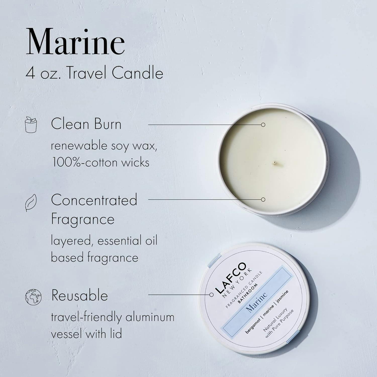 Marine Essence Travel Candle 4oz - White Soy Wax with Fresh Scent