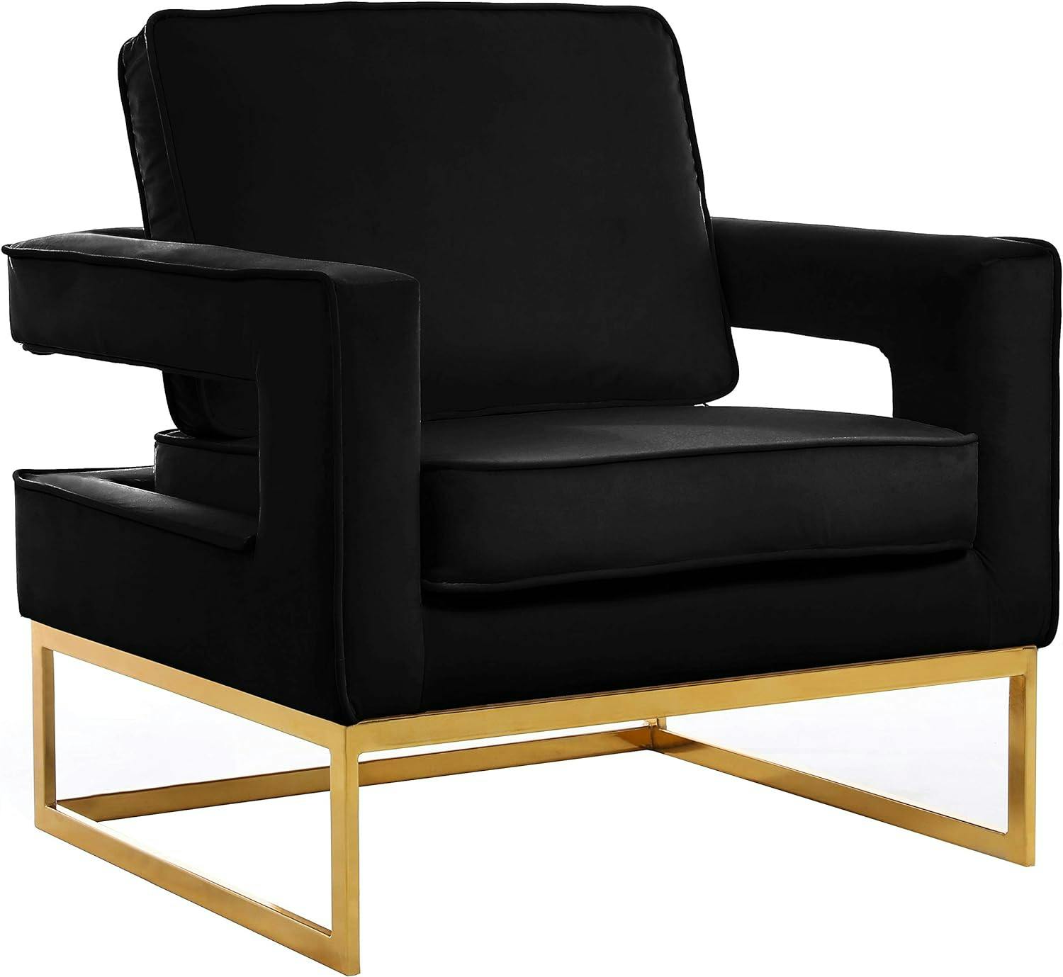 Noah Sleek Modern Black Velvet Accent Chair with Gold Base