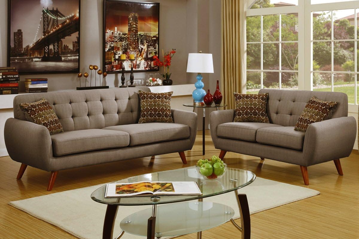 Elevated Grey Polyfiber 2-Piece Sofa and Loveseat Set with Tufted Accents