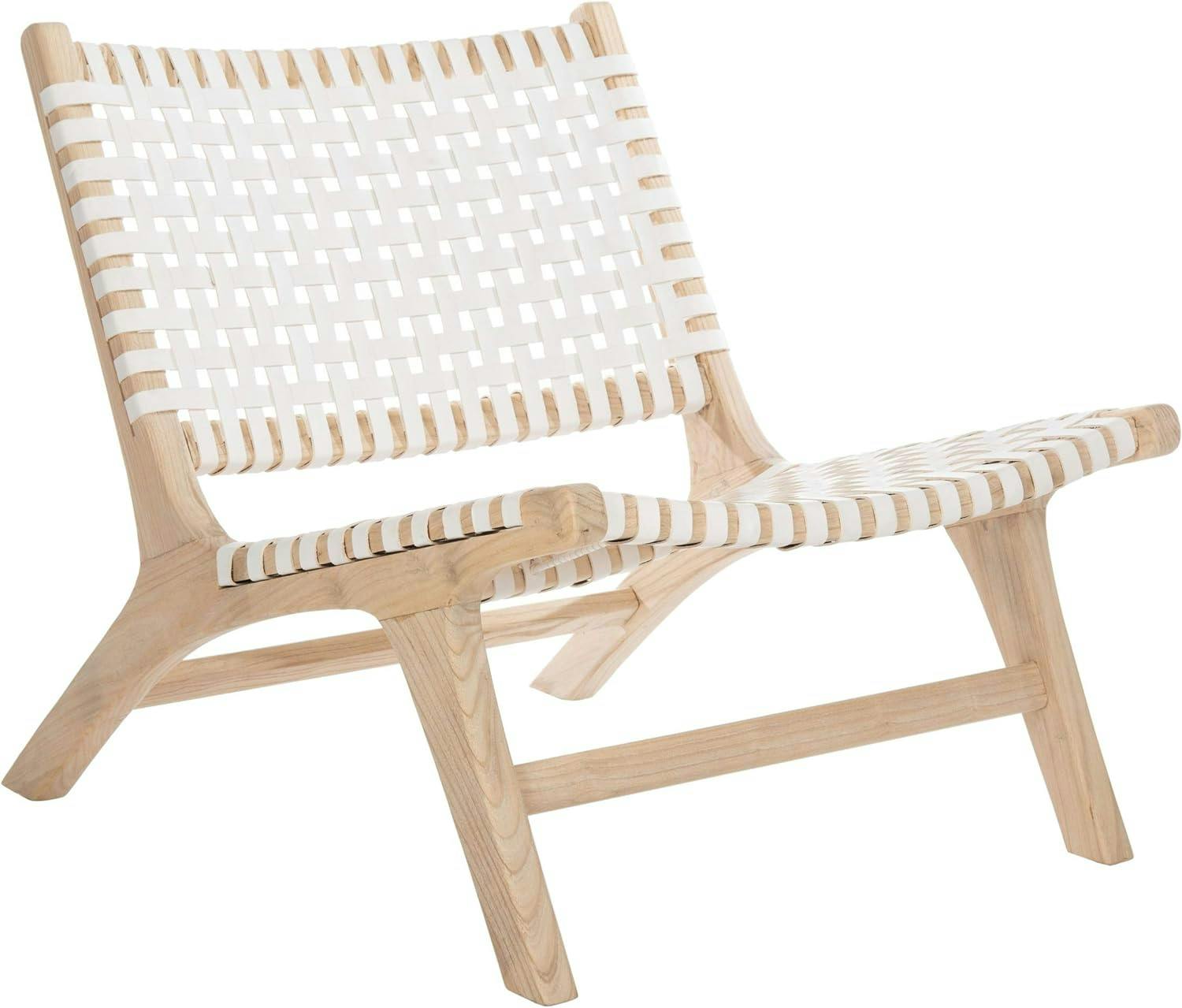 Luna 25" White Leather and Natural Wood Handcrafted Side Chair
