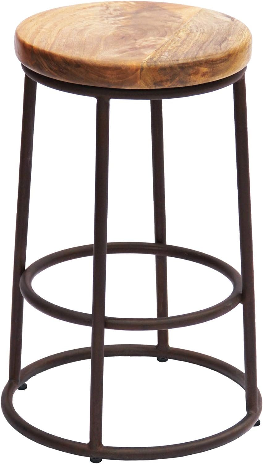 Circular Mango Wood and Iron 24'' Counter Stool in Brown and Black