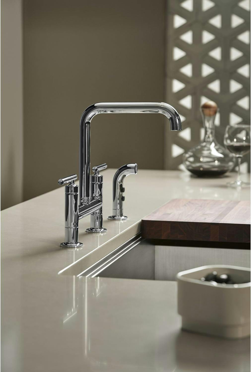 Purist Polished Chrome Double Handle Kitchen Faucet with Pull-Out Spray