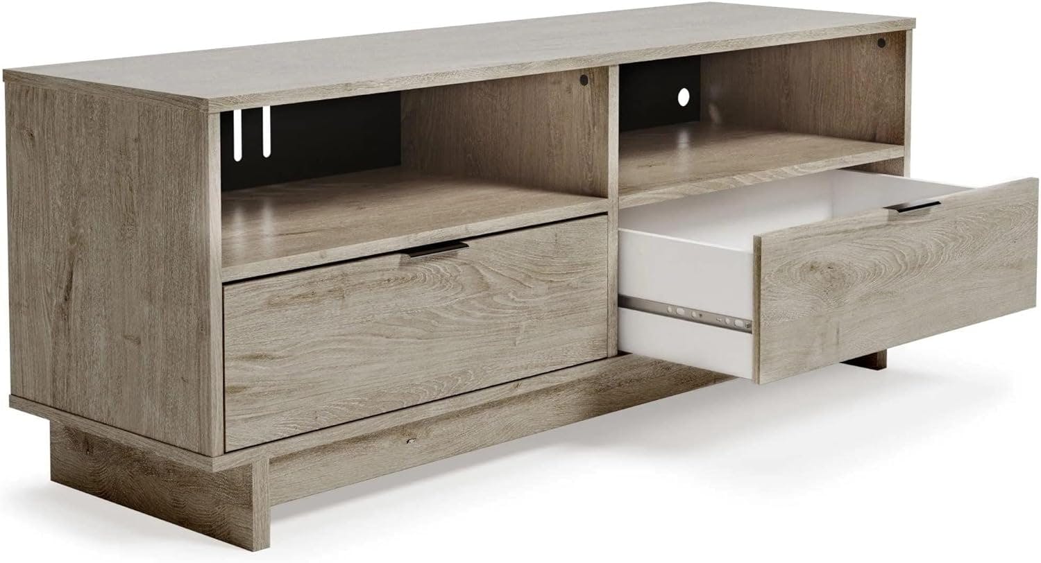 Contemporary 52'' Beige TV Stand with Open Shelving and Drawers
