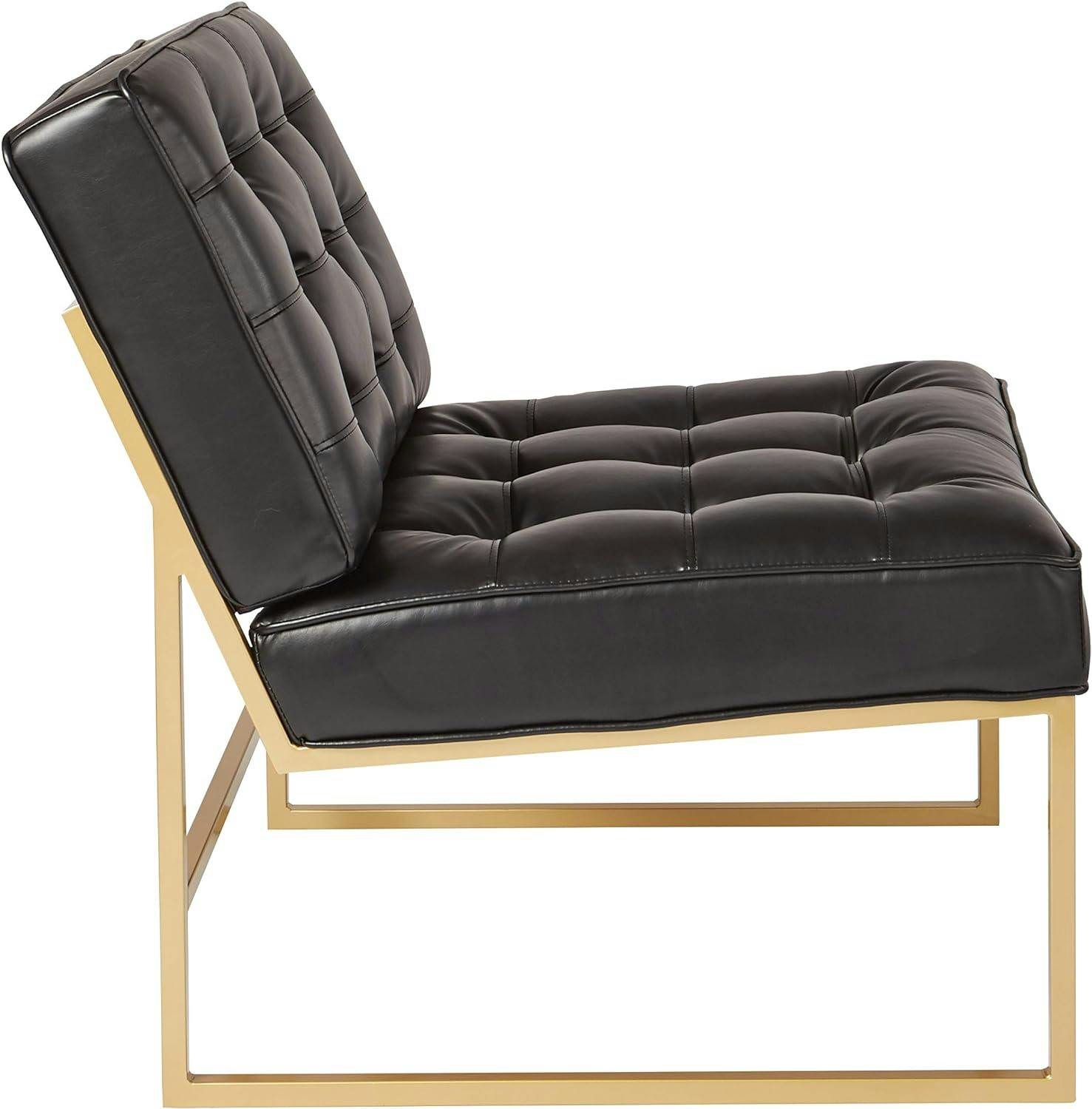 Transitional Anthony Black Faux Leather Chair with Gold Metal Frame