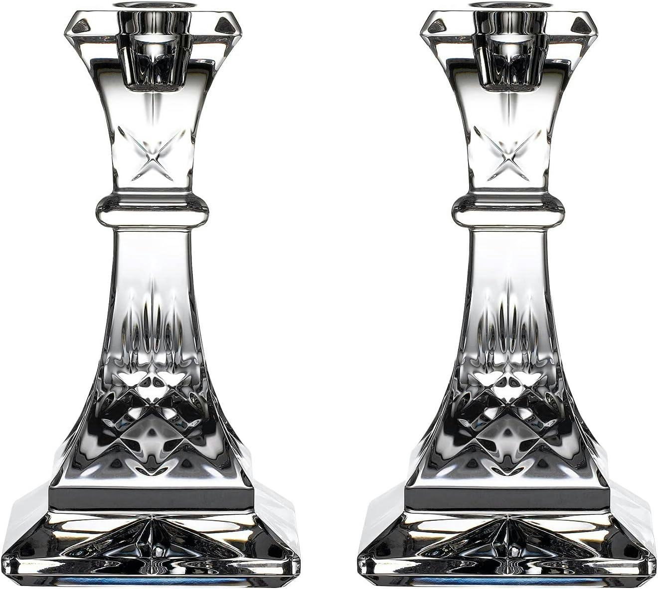 Elegant Lismore Crystal 6" Candlestick Pair with Signature Cuts