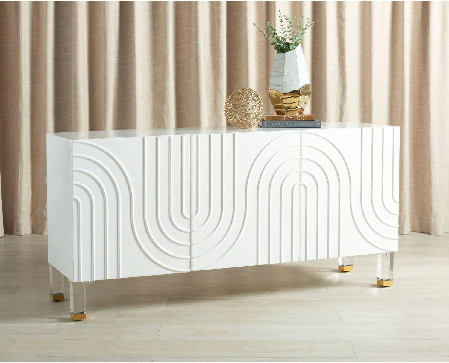 Saturn Wave 69'' White and Gold Contemporary Acrylic Sideboard
