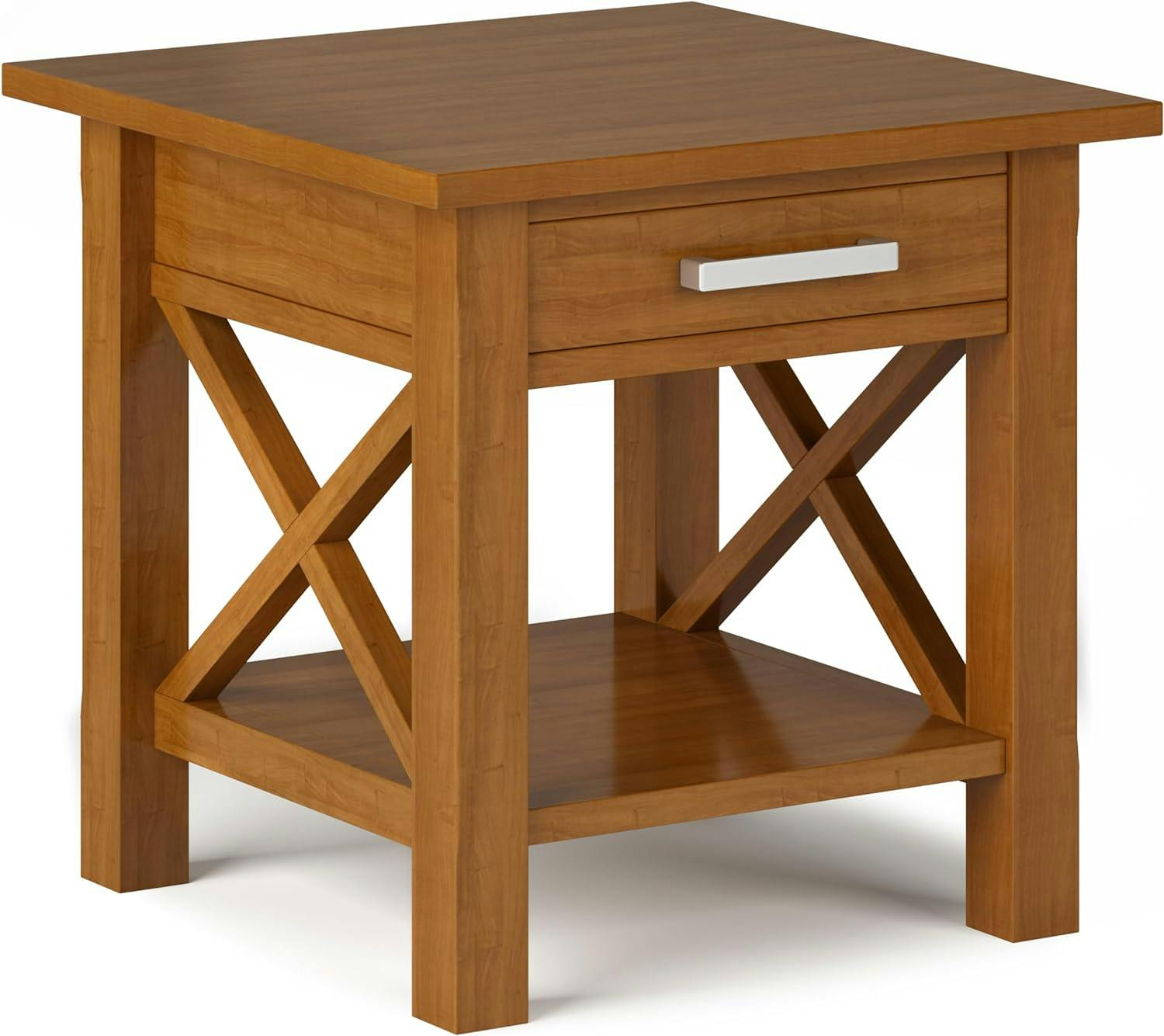 Kitchener Light Golden Brown Solid Wood Square End Table with Storage