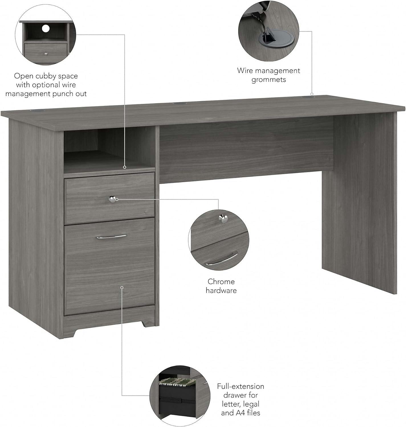 Cabot Modern Gray 60W Spacious Computer Desk with Drawers