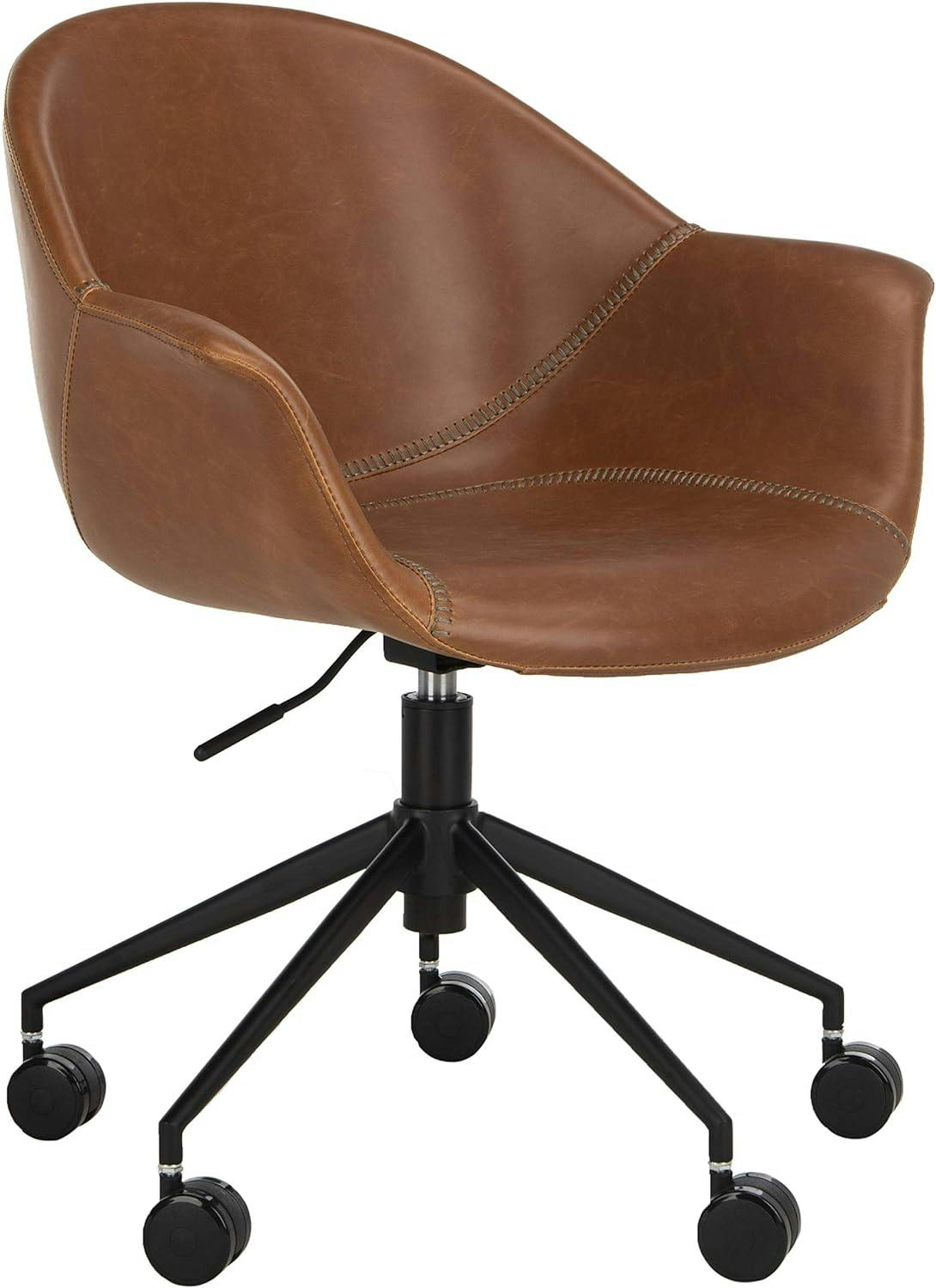 Kealey Cognac Swivel Bicast Leather Office Chair