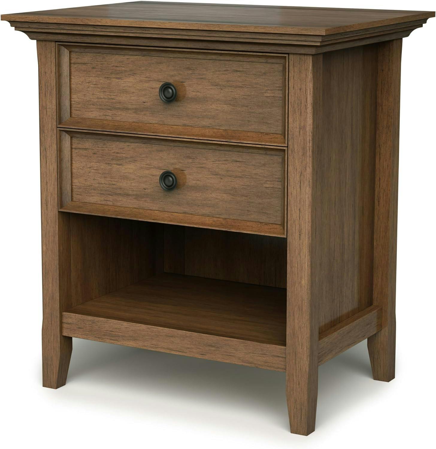 Amherst Rustic Natural Aged Brown Solid Wood Bedside Nightstand with 2 Drawers