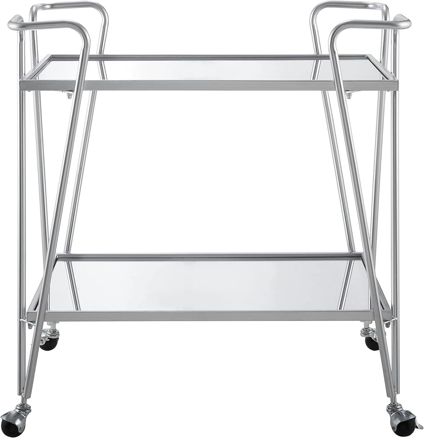 Victoria Polished Metal Mirrored Shelves Bar Cart