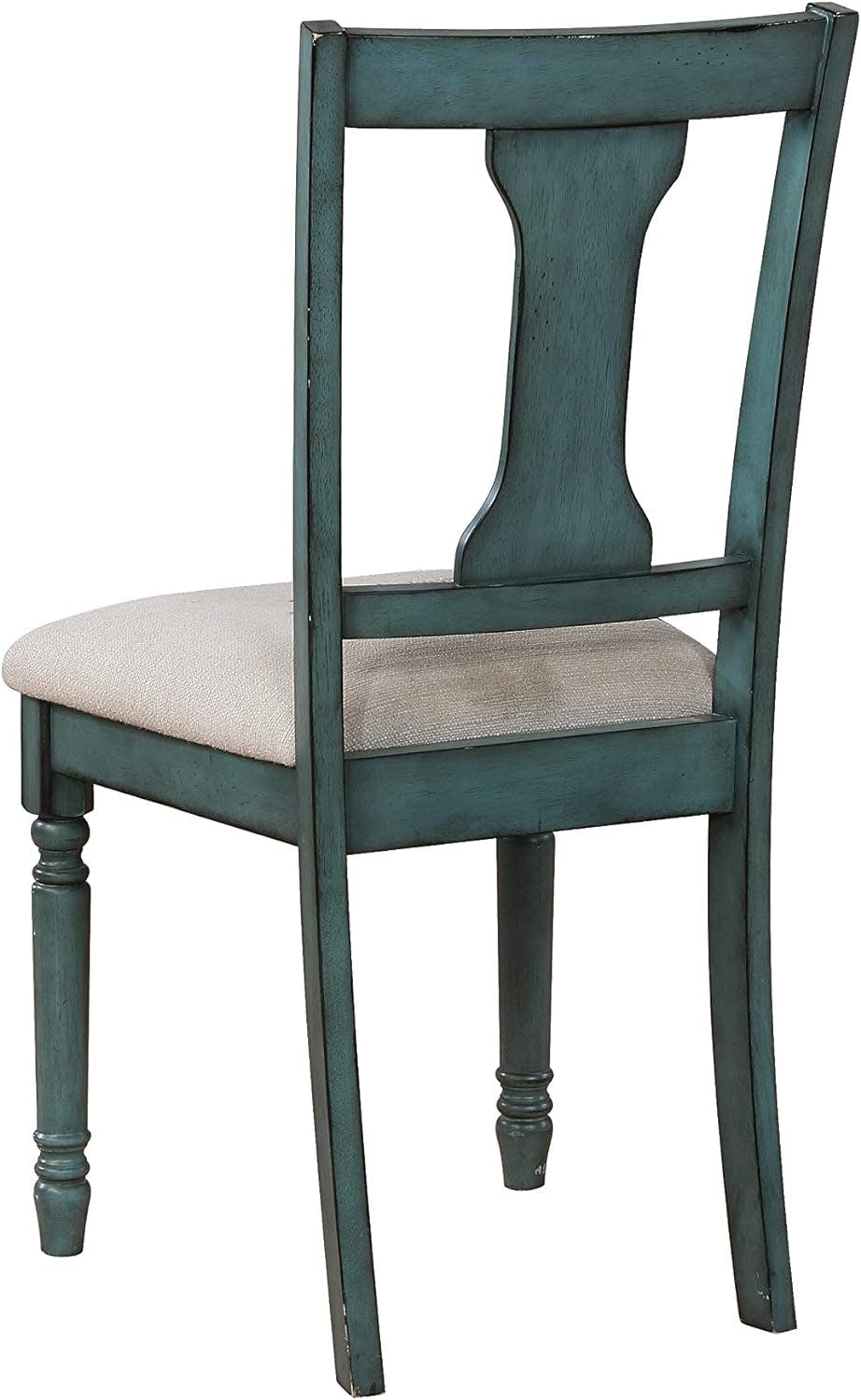 Bastion Slat Back Teal Blue Upholstered Side Chair Set of 2