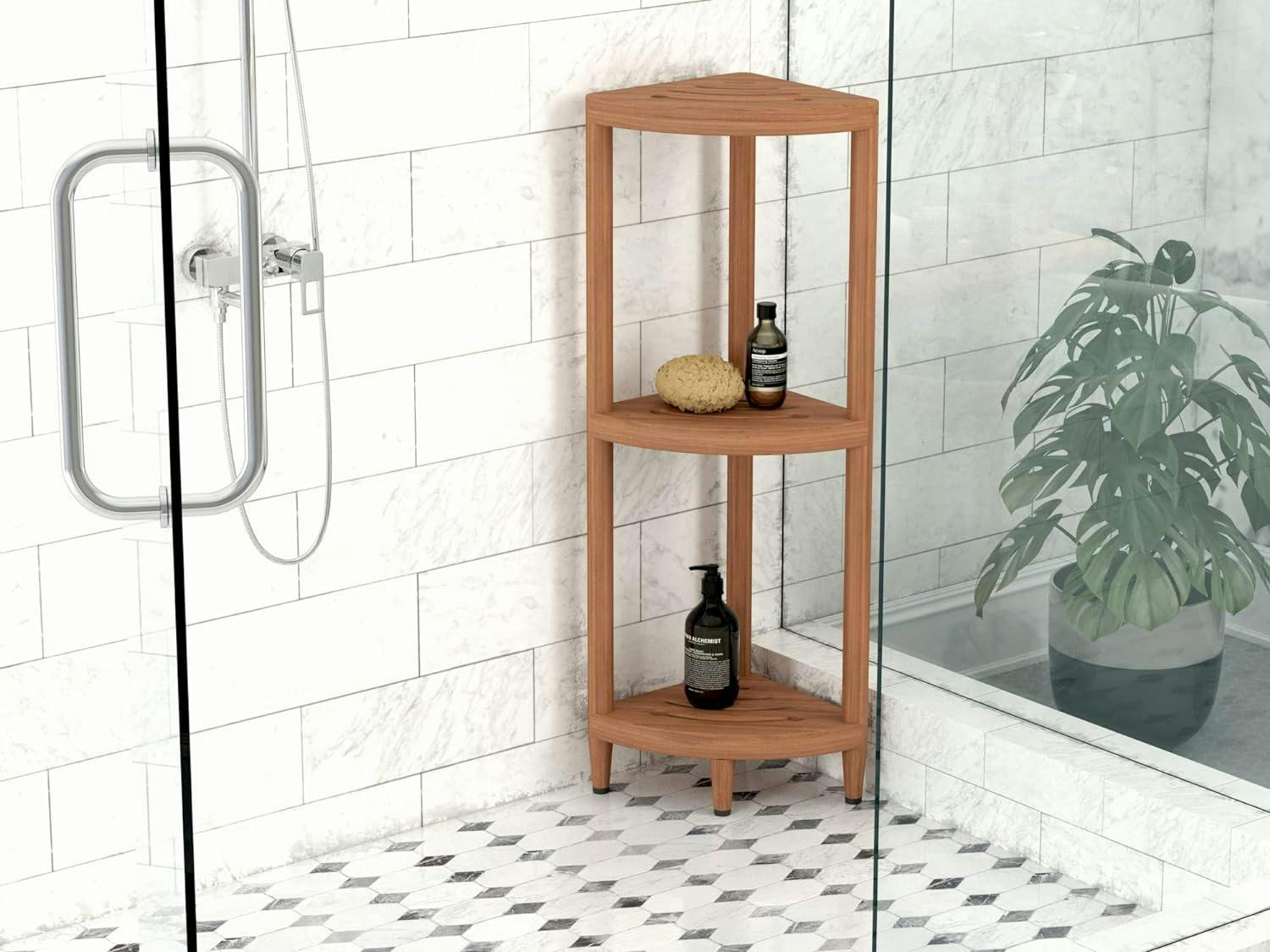 Kai Oil-Rubbed Teak 3-Shelf Freestanding Corner Bath Shelf