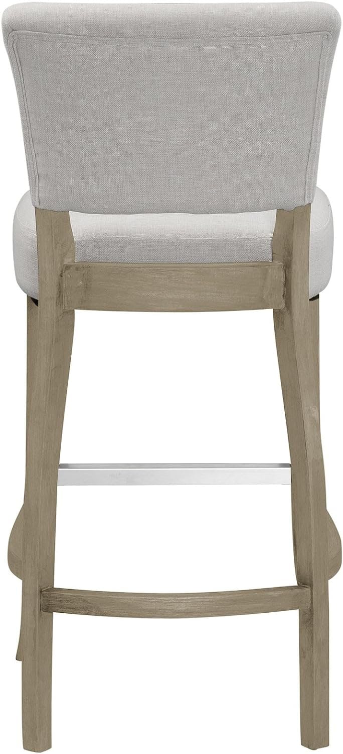 Classic Beige Upholstered Bar Stool with Antique Wood Legs