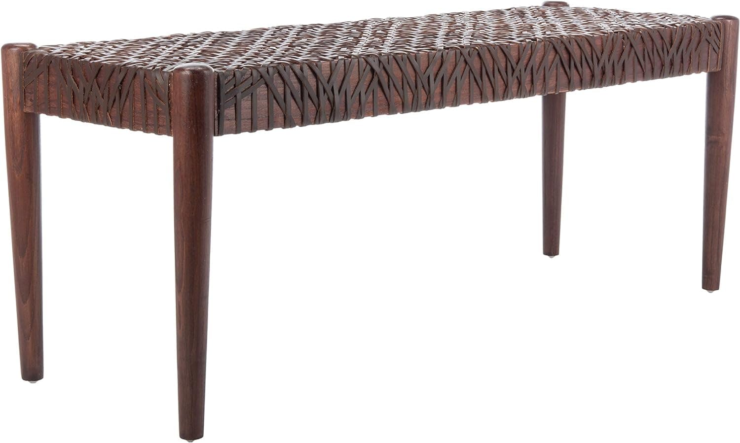 Transitional Brown Cowhide Leather Weave 47" Bench