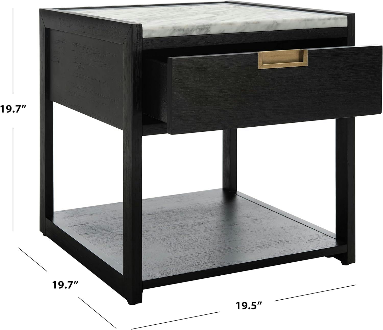 Adeline Black and White Marble Top Nightstand with Antique Brass Handle
