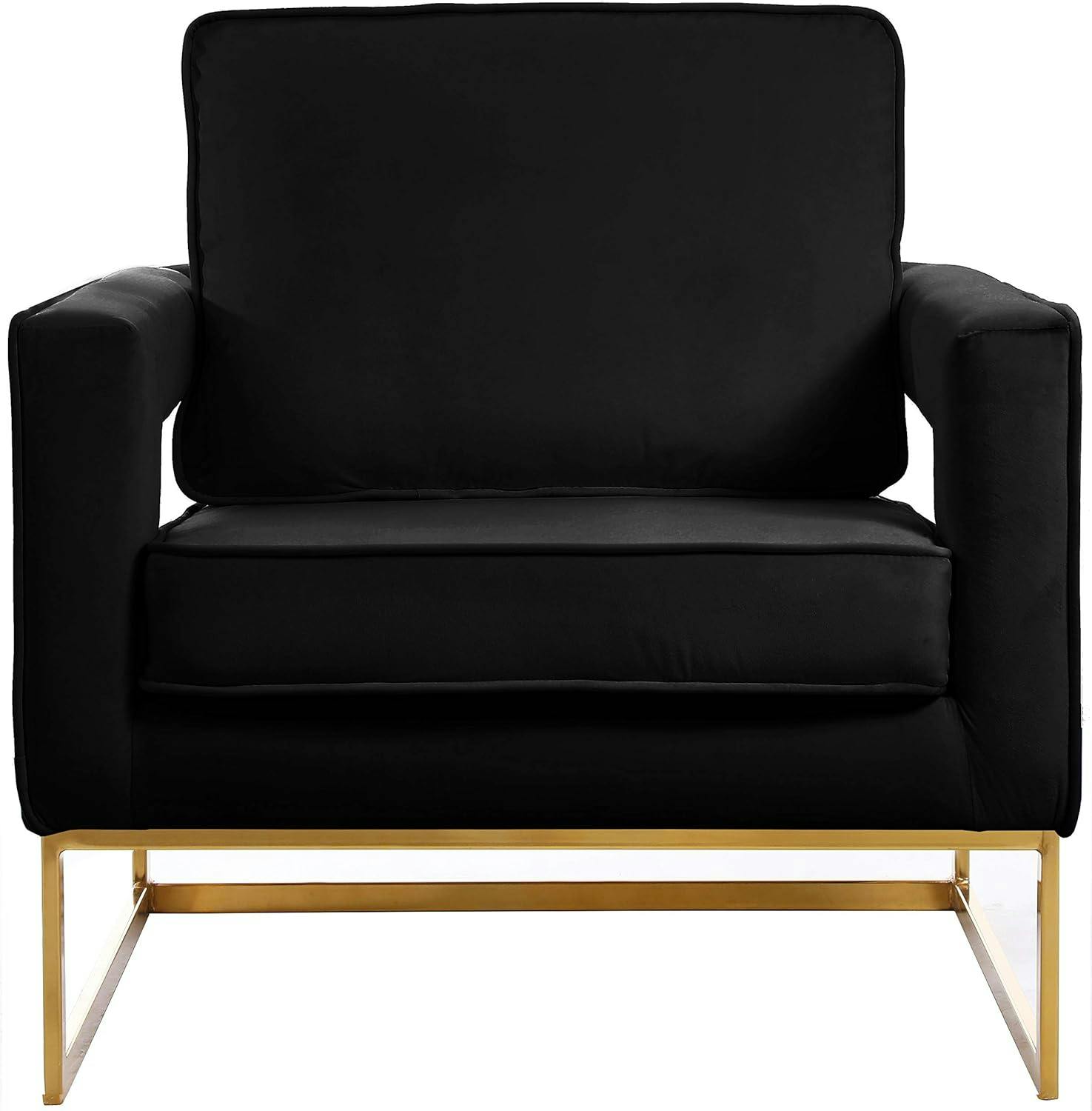 Noah Sleek Modern Black Velvet Accent Chair with Gold Base