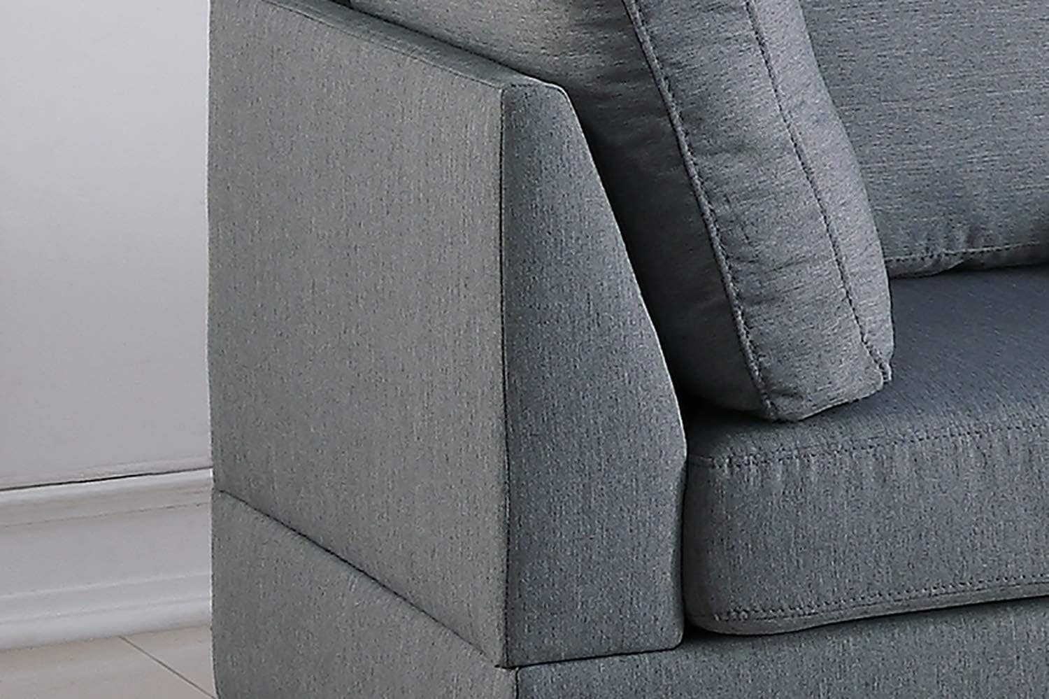 Plush Linen-Like Grey Sectional Sofa Set with Matching Ottoman