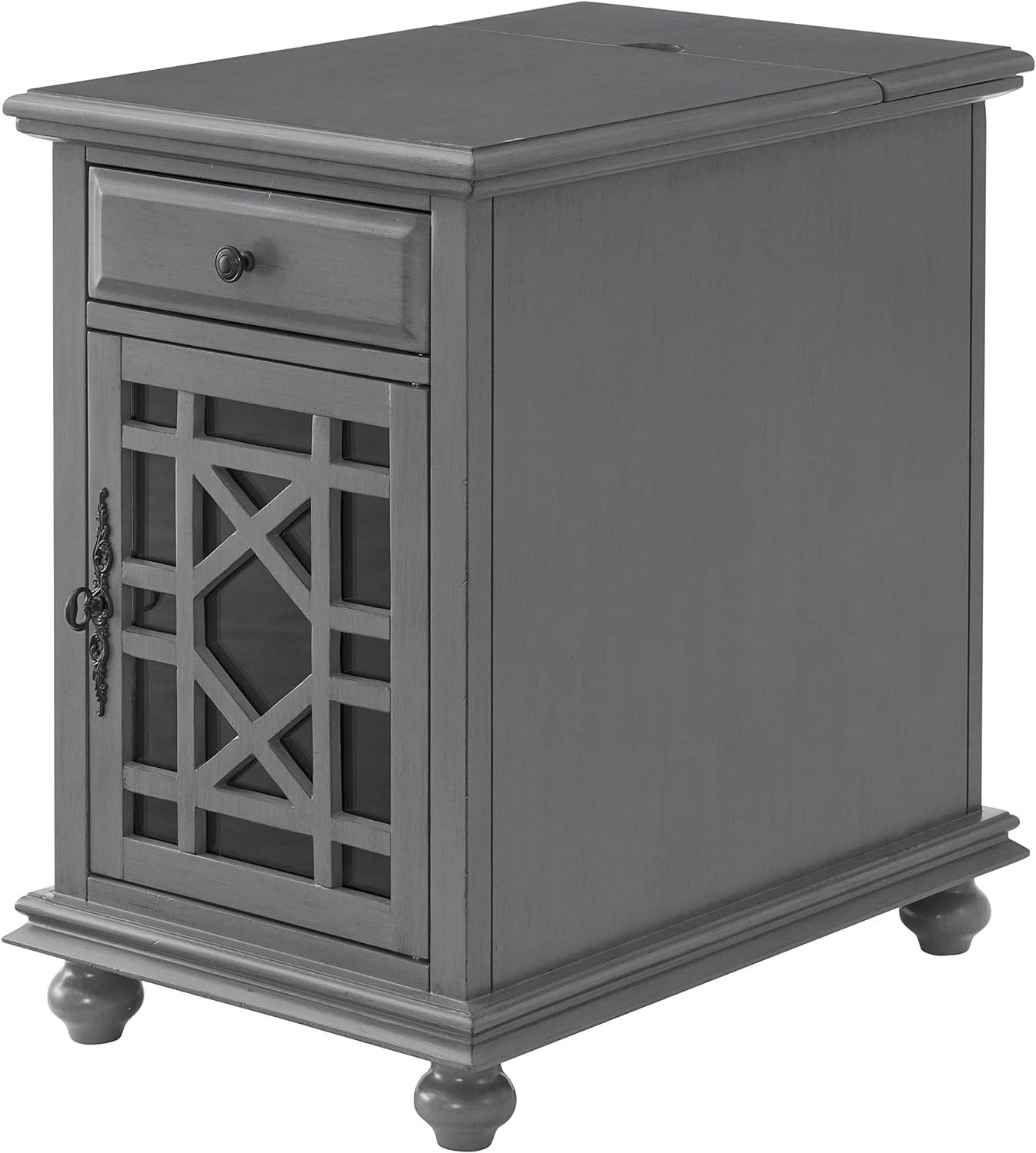 Sophisticated Gray Pine Chairside Table with Power Outlets