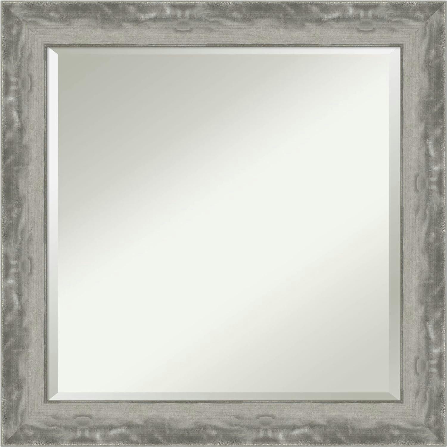 Waveline Silver 24.5" Square Modern Vanity Mirror with Beveled Edge