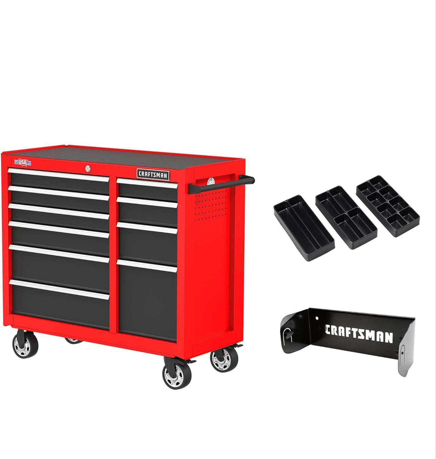 Gloss Red and Black 41" Rolling Tool Cabinet with Soft-Close Drawers