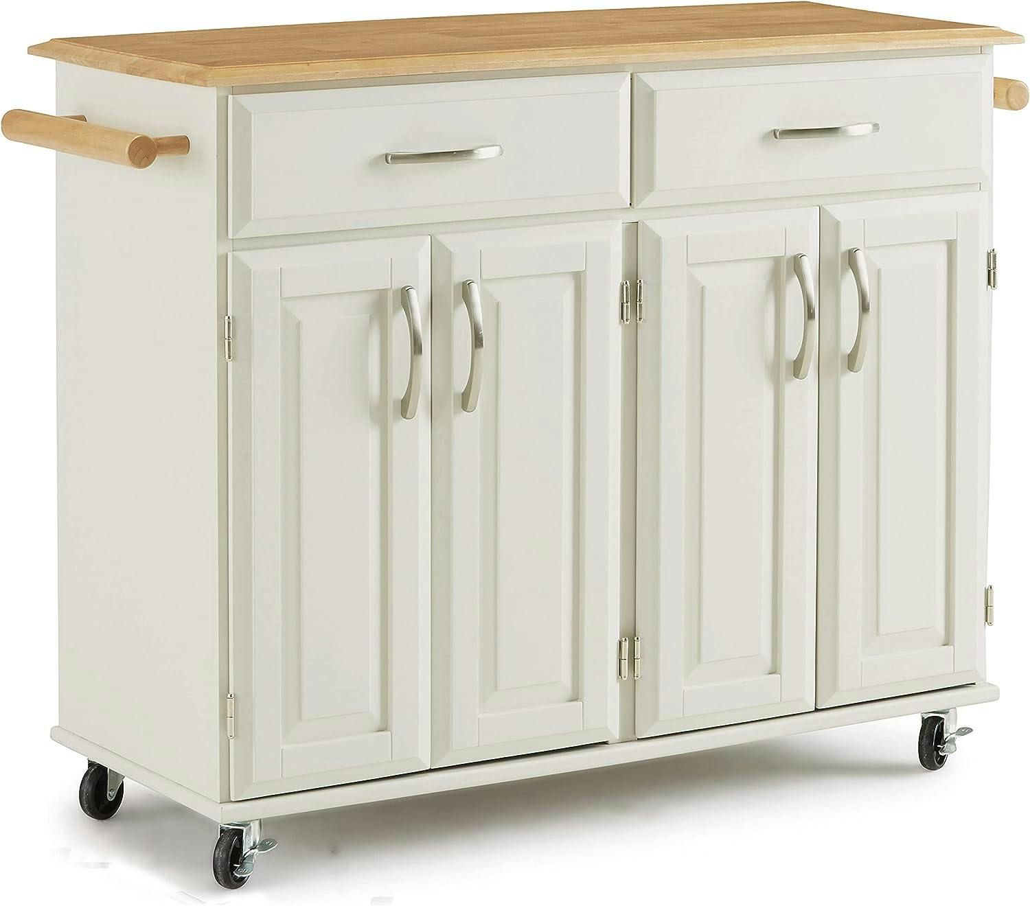 Maple and White Rectangular Kitchen Cart with Storage