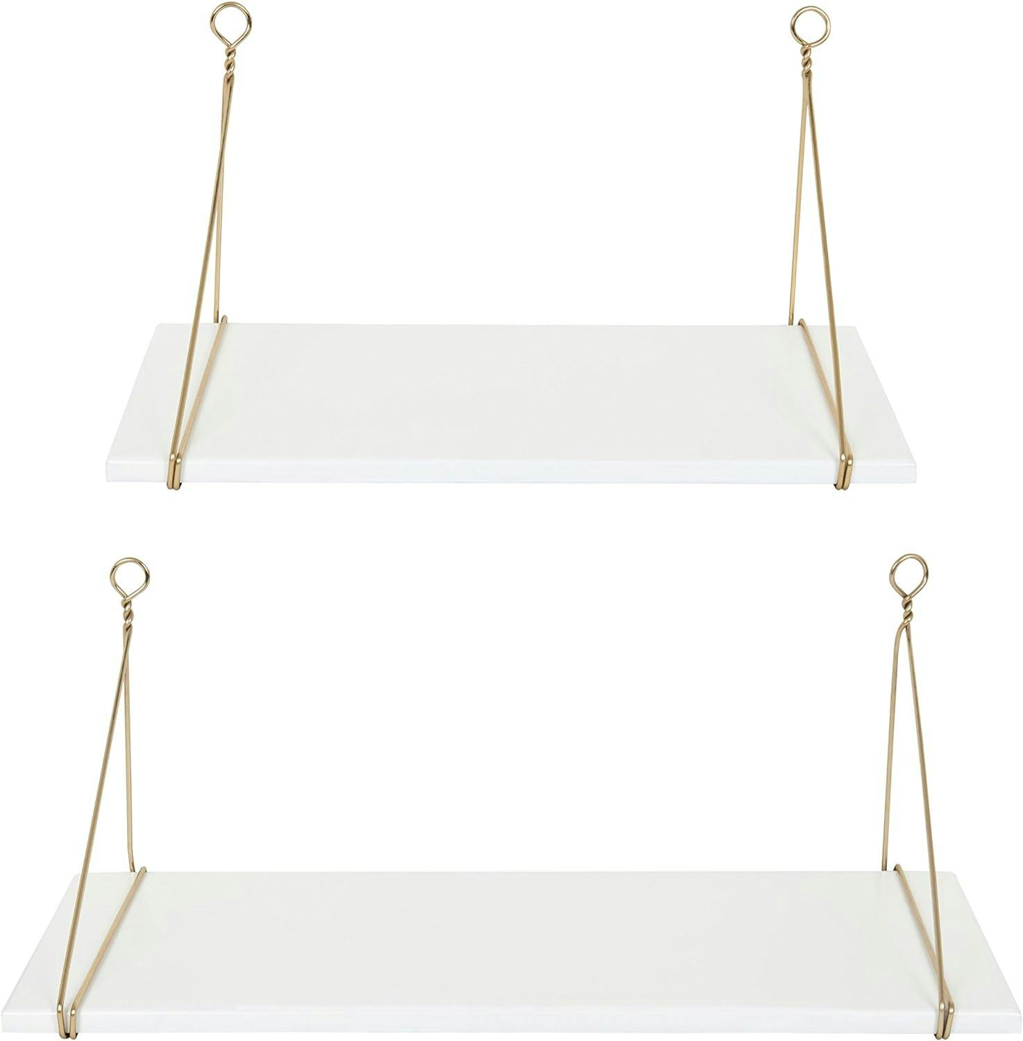 Vista White and Gold Floating Wood Accent Shelf Set