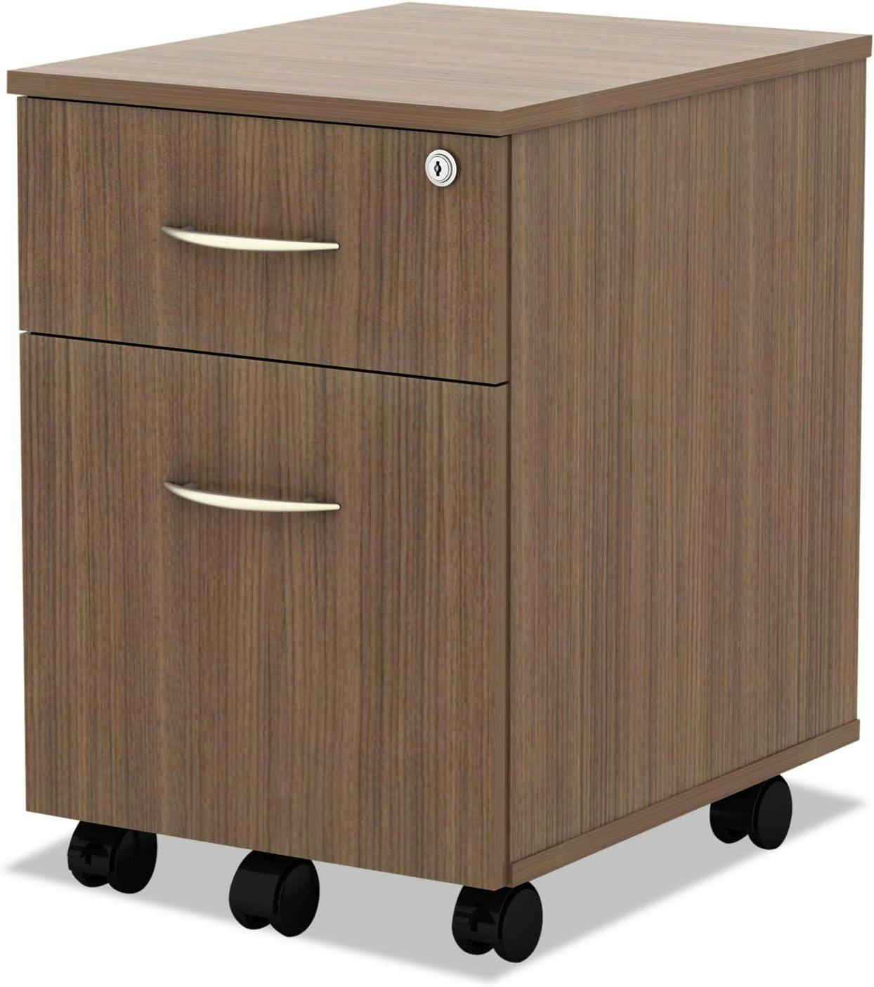 Walnut Woodgrain 25'' Lockable 2-Drawer Mobile File Pedestal