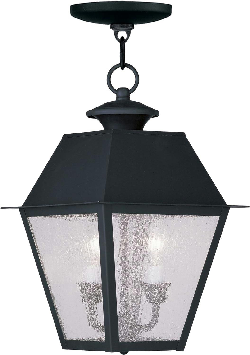 Mansfield Seeded Glass & Bronze 2-Light Outdoor Lantern in Black