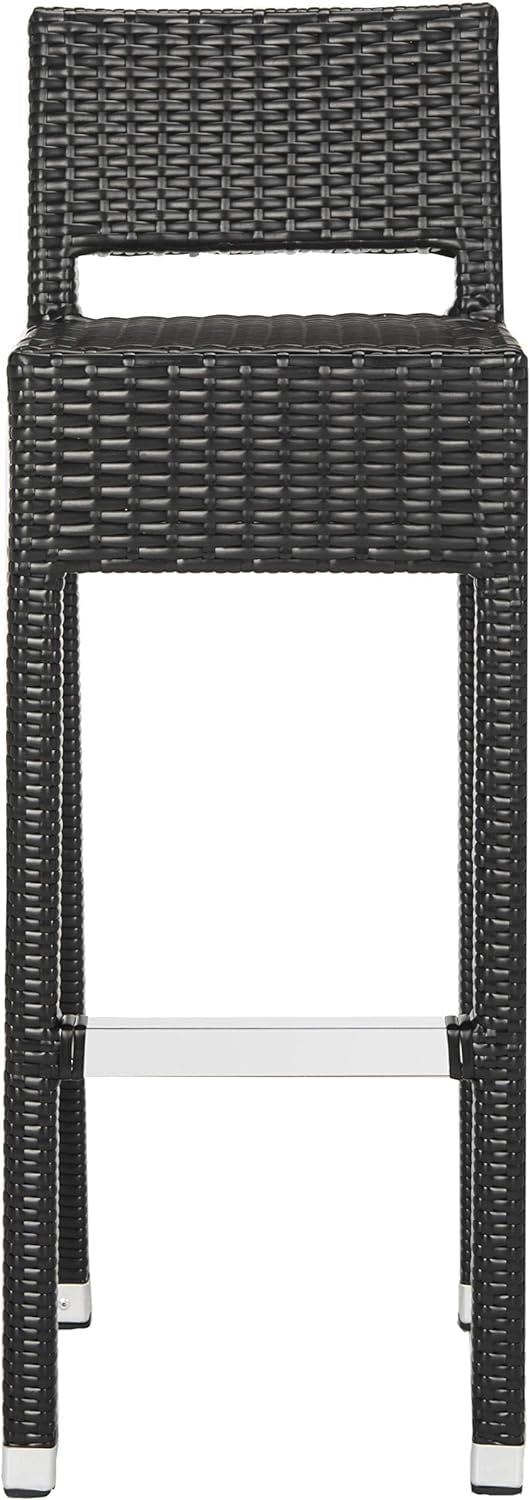Transitional Black Wicker and Silver Metal Bar Stool