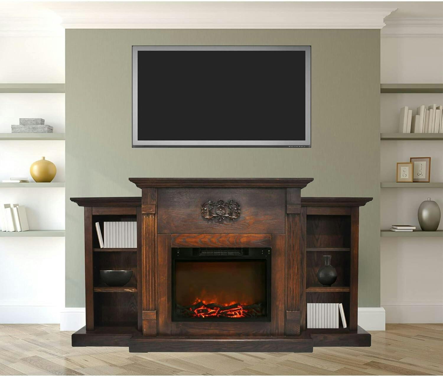 Sanoma 72'' Walnut Mantel Electric Fireplace with Charred Log Display