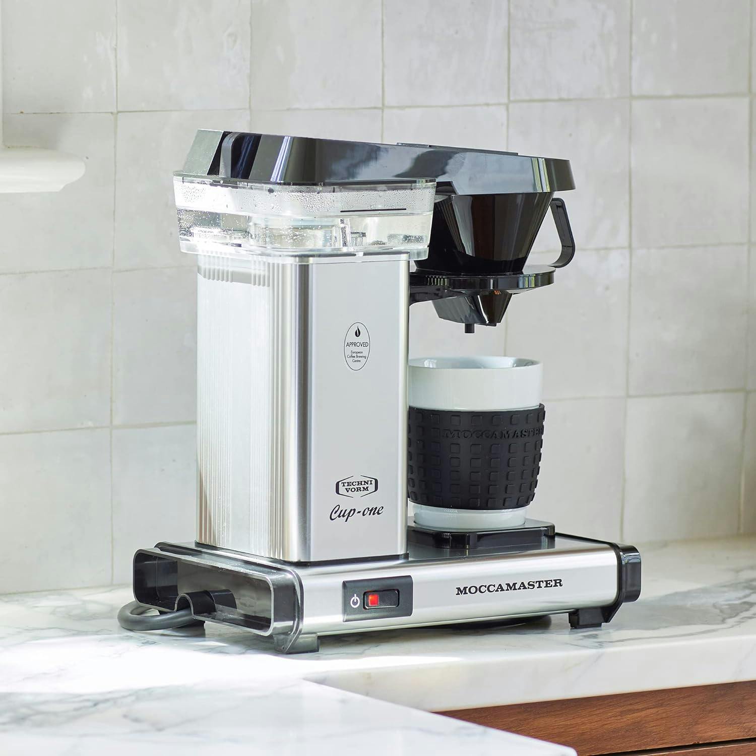Sleek Silver Moccamaster 10oz Single-Serve Coffee Maker with Auto Shutoff