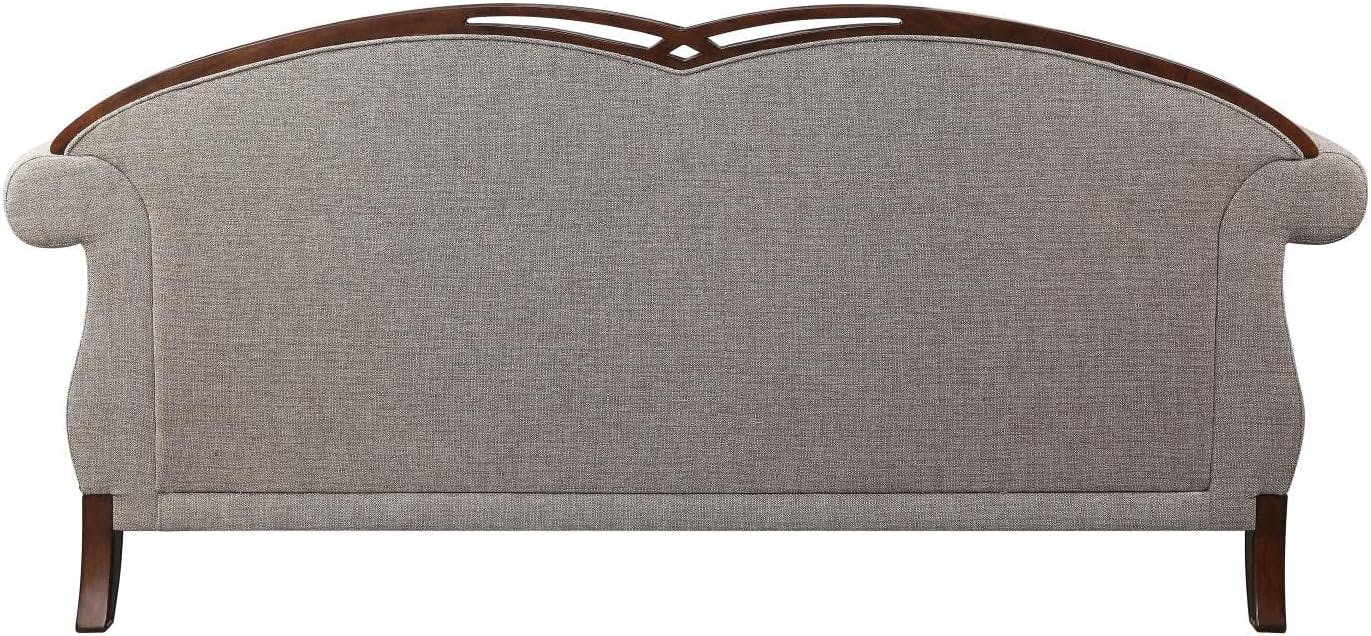 Cherry Finish 90'' Tufted Fabric Sofa with Nailhead Detail