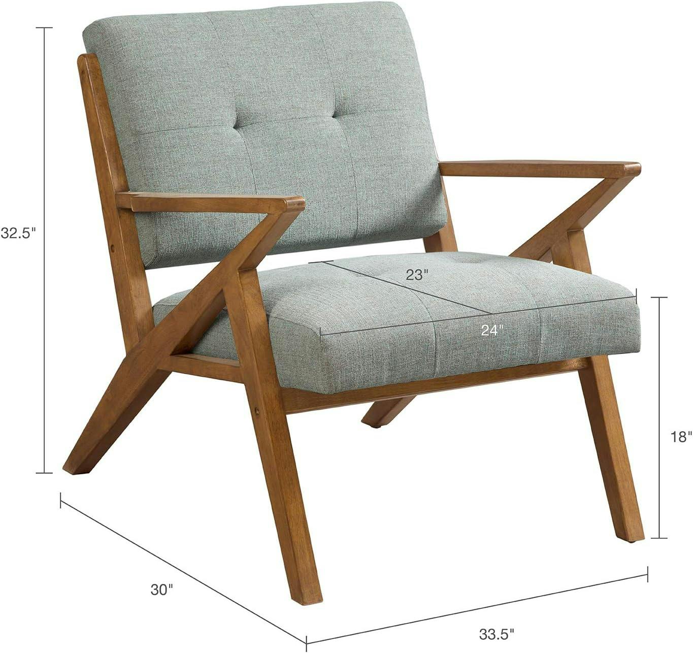Mid-Century Modern Seafoam Lounge Chair with Pecan Wood Finish