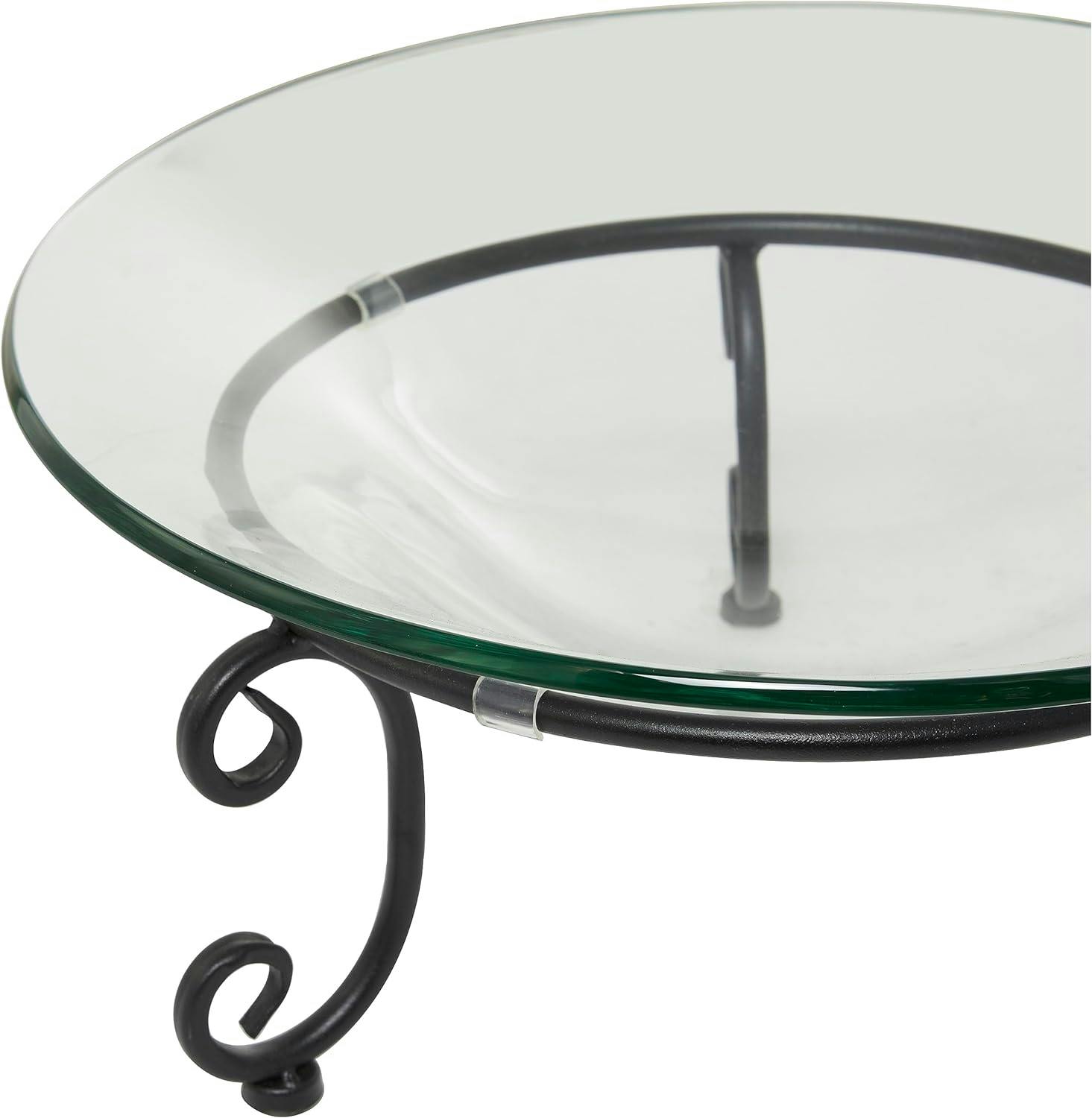 Elegant 17" Round Glass Serving Bowl with Black Scroll Stand