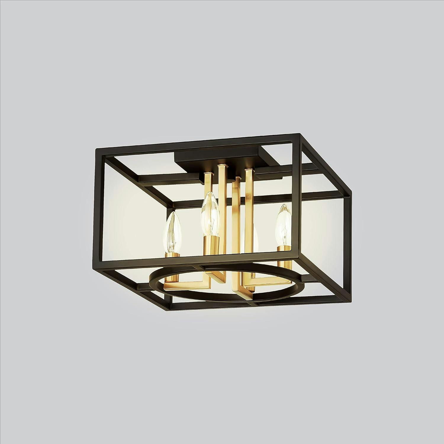 Mundazo Matte Black and Gold Geometric Semi-Flush Ceiling Light