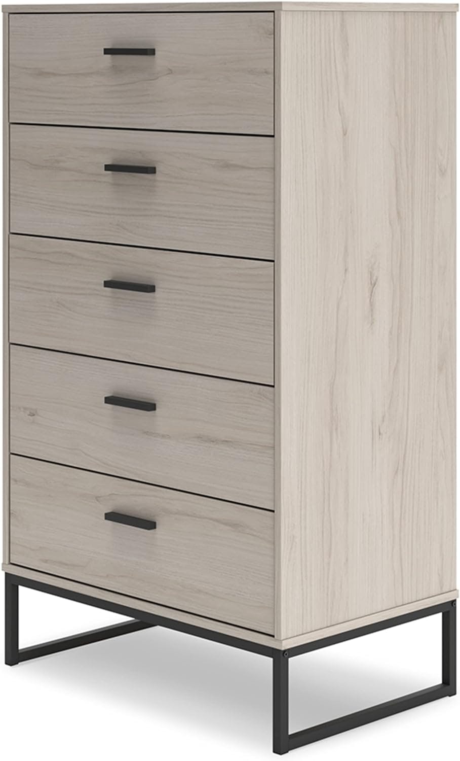 Socalle Mid-Century 5-Drawer Chest in Light Wood and Black