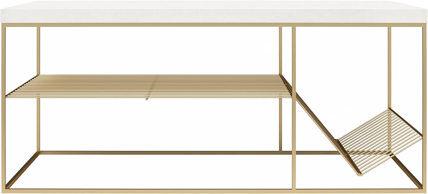 Neely Art Deco Creamy White and Antique Gold Coffee Table with Storage