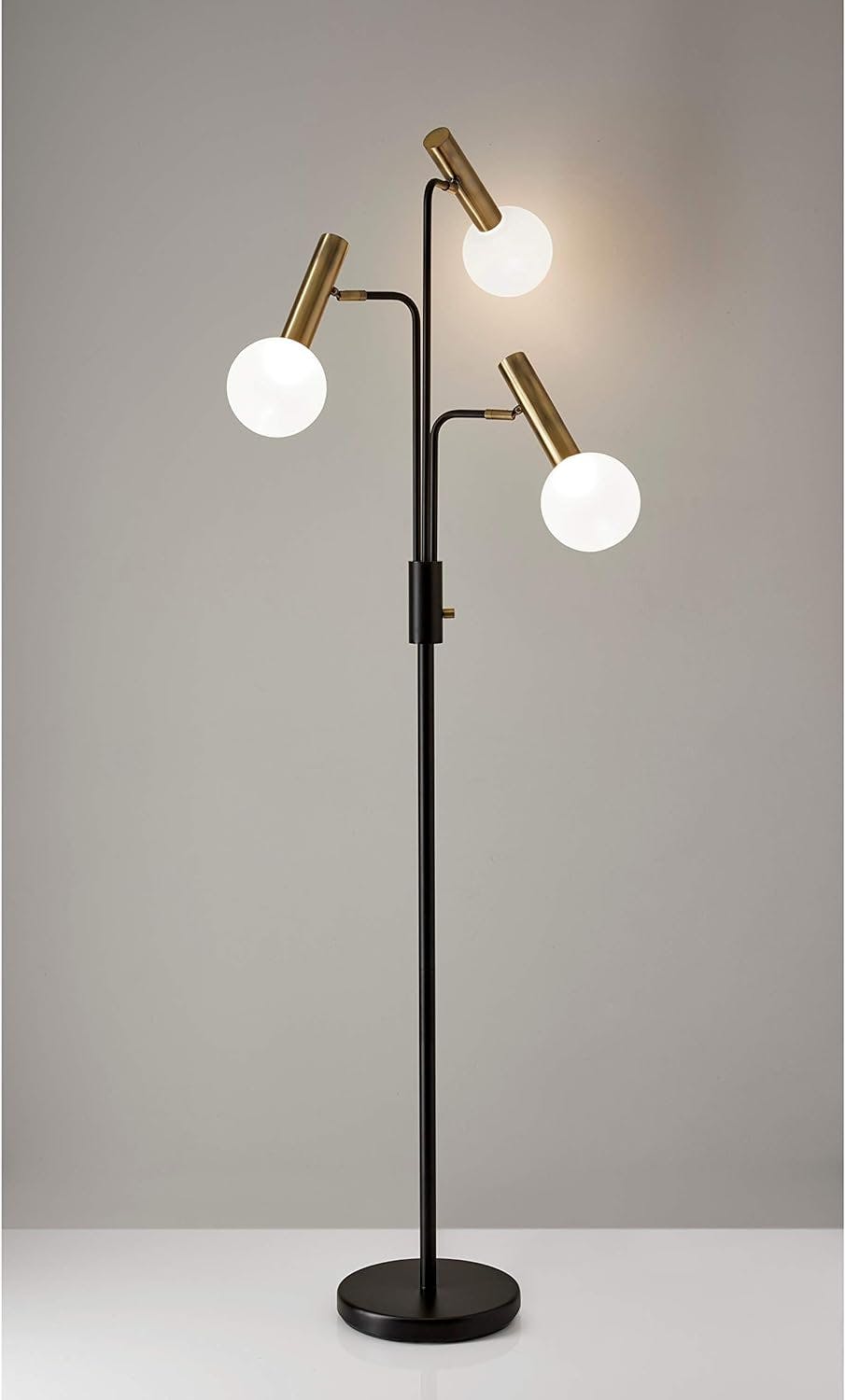Sinclair Adjustable Multi-Head 70'' LED Floor Lamp in Black and Antique Brass