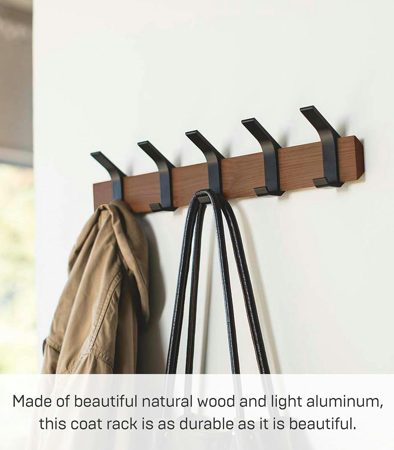 Modern Urban Walnut and Steel Adjustable Wall-Mounted Coat Hanger